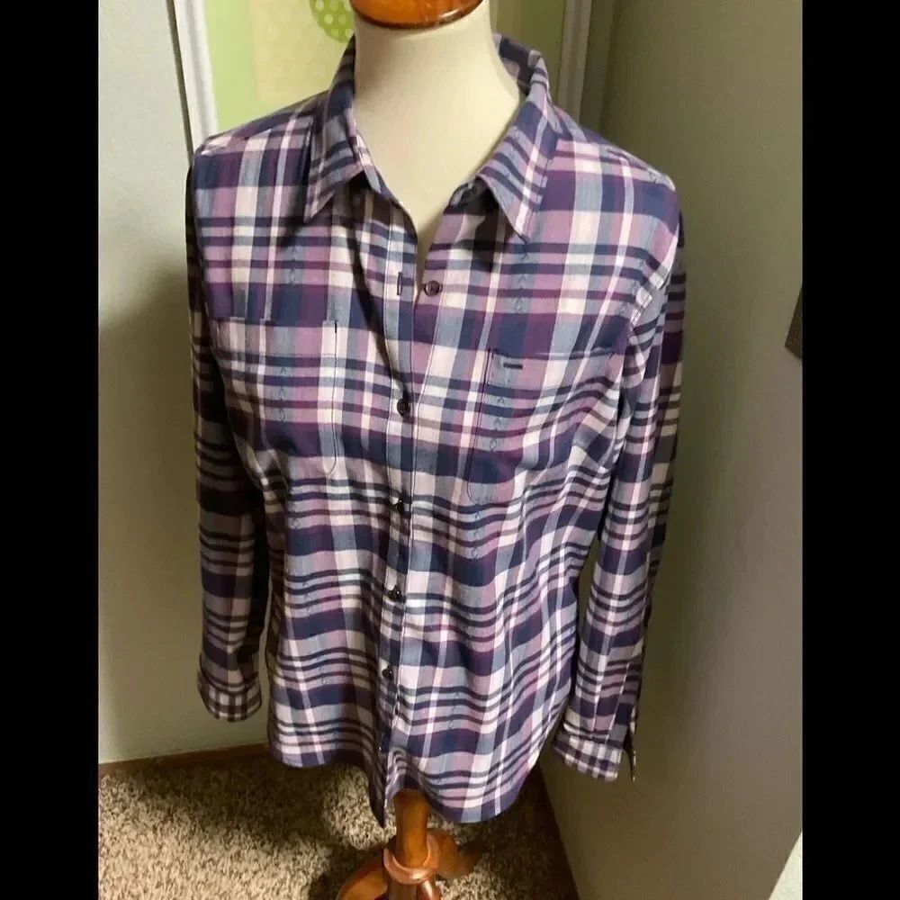 EUC Royal Robbins  Thermotech Flannel Purple Plaid Shirt #84